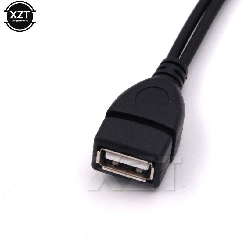 Short 30cm Mini B USB Male to USB Female Host OTG + USB Power Cable Y Splitter cable for MP3 MP4 Phone