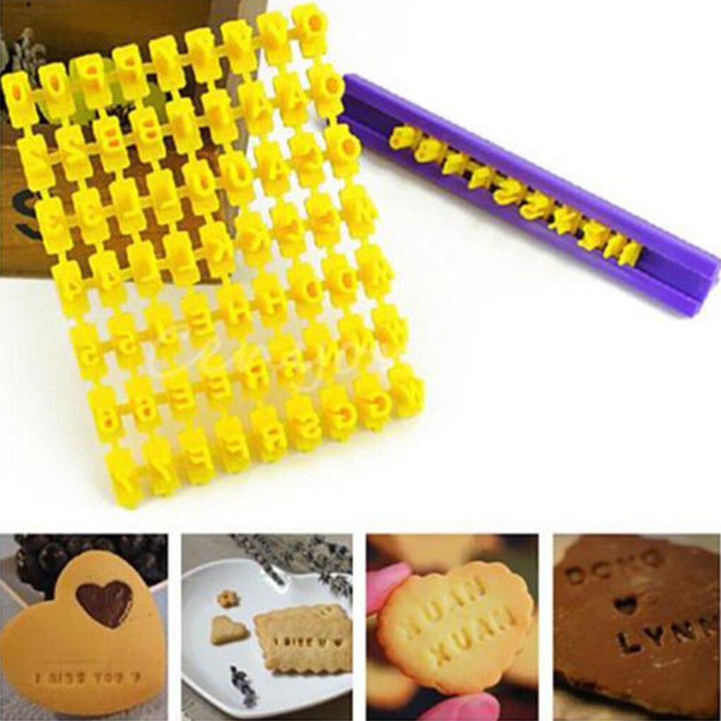 Alfabet nummer bogstav bageform 3d småkage kiks stempel prægemaskine udstikker kage fondant gør-det-selv-forme gul udskærer fondant form