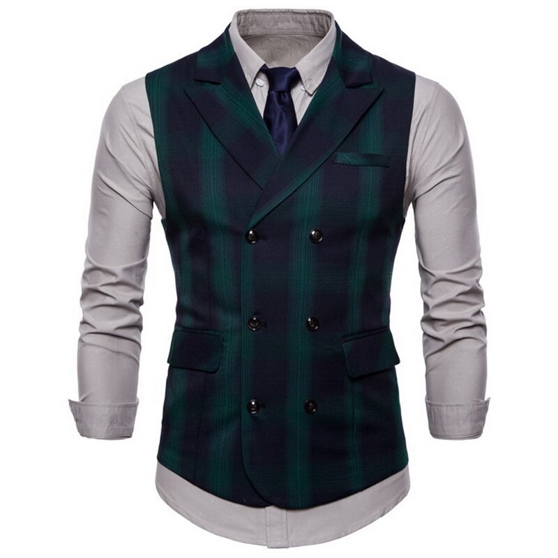 Frühling Und Herbst herren Anzug Zweireiher Plaid Weste Britischen Wind Doppel Tasche Revers Große Größe männer Weste
