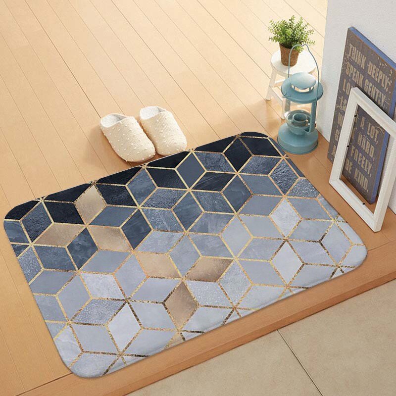Casa jardim de mármore geométrico anti-skid esteira da porta da cozinha piso banheiro tapete cozinha poliéster à prova dwaterproof água: 60cmx40cm / geometric marble 01