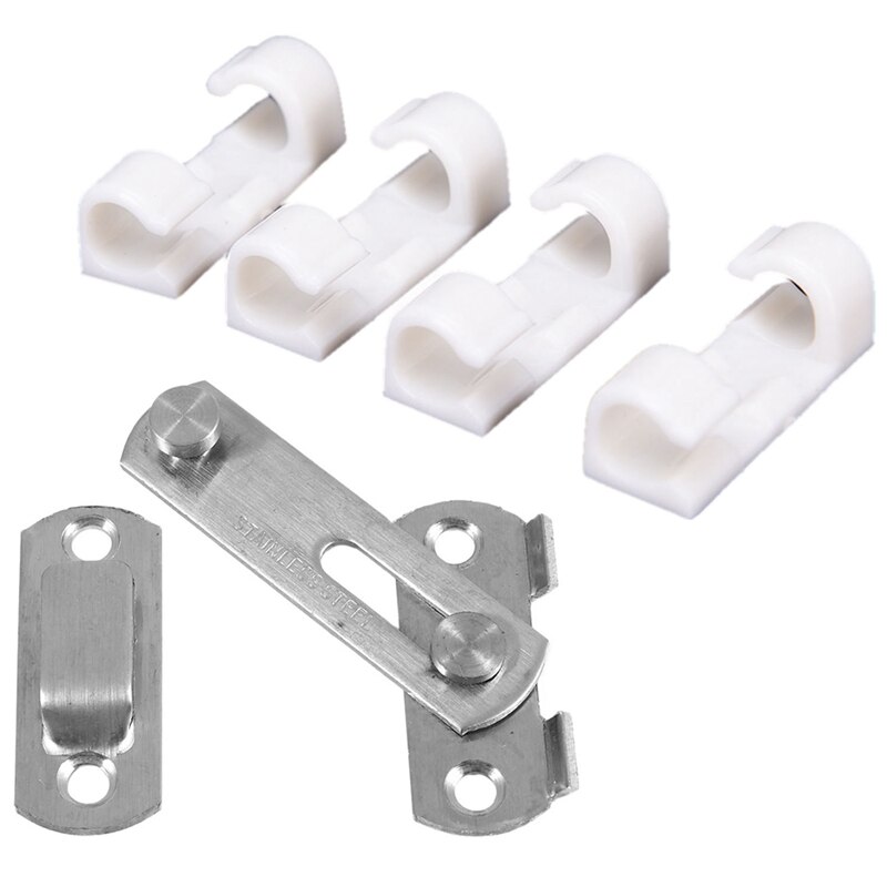 1Set Hasp Latch METAL Hasp Latch Lock Sliding Door Lock for Window Cabinet Fitting &amp;amp; 20Pcs Wire Fixing Clamp Clip White