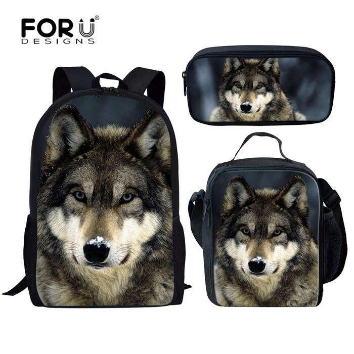 FORUDESIGNS cartable ensemble cartable adolescent loup impression sacs d'école pour adolescents garçons préscolaire sac à dos livre sac à dos: FX0143CGK