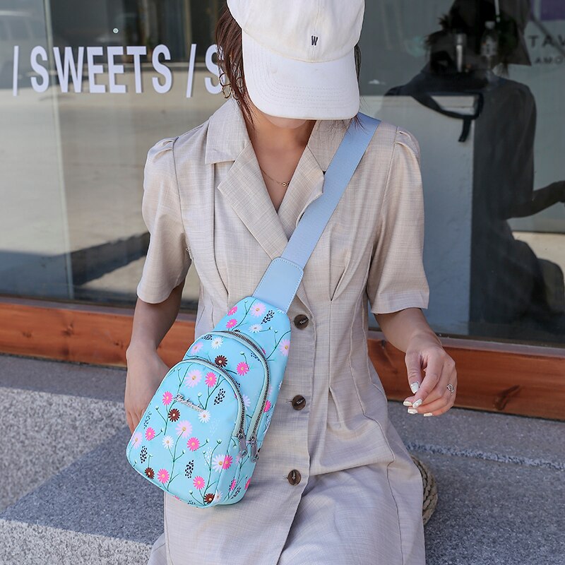 Floral Pattern Women Chest Bag Waterproof Nylon Shoulder Bag Girls Lovely Casual Sling Messenger Bag sac