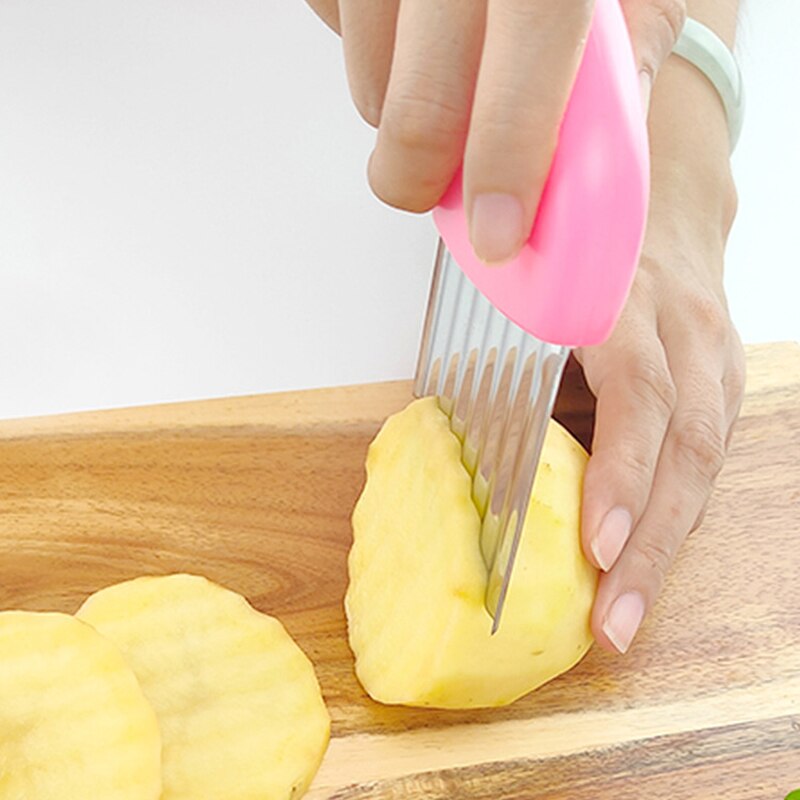 Vacclo Stainless Steel Potato Slicer Crinkle Slicer Wave Blade Chip Cutter Kitchen Chips Cooking Tools French Fries Fruits