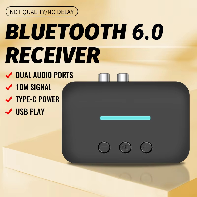 Bluetooth 6.0 lydmodtager u disk rca 3.5mm aux usb stereo musik trådløs adapter med mikrofon til pc/tv/bilsæt/højttalerforstærker