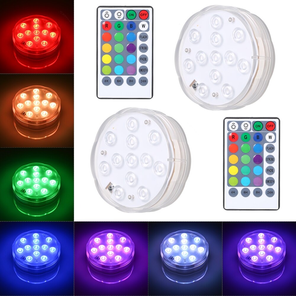 Battery Operated 10leds RGB Led Submersible Light Underwater Night Lamp Garden Swimming Pool Light for Wedding Party Vase Bowl