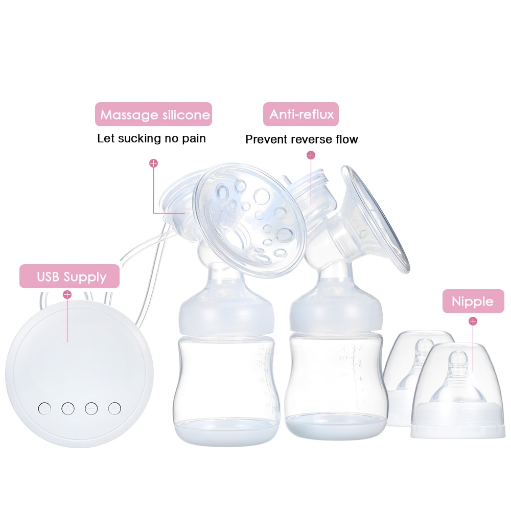 Portable Double Electric Breast Pump Silicone + PP Dual Mode of Massaging & Pumping Quite Milk Breasting Pumping for Home Travel