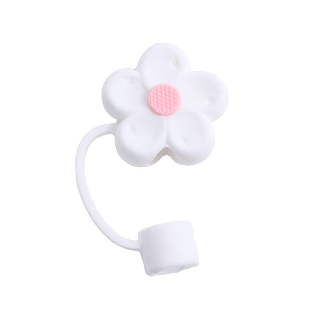 Blomformade silikonsugrörsskydd mjuka dammtäta sugrörsskydd med handtag blommande sugrörstoppare för tumblers: Ljusgrå