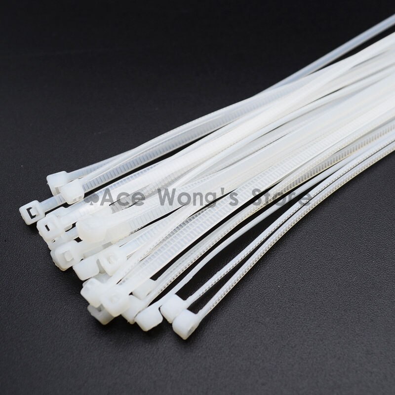 100 stk / pakke 4*200mm bredde 2.7mm farverige fabriksstandard selvlåsende nylon kabelbånd af plast, trådbinder: Hvid