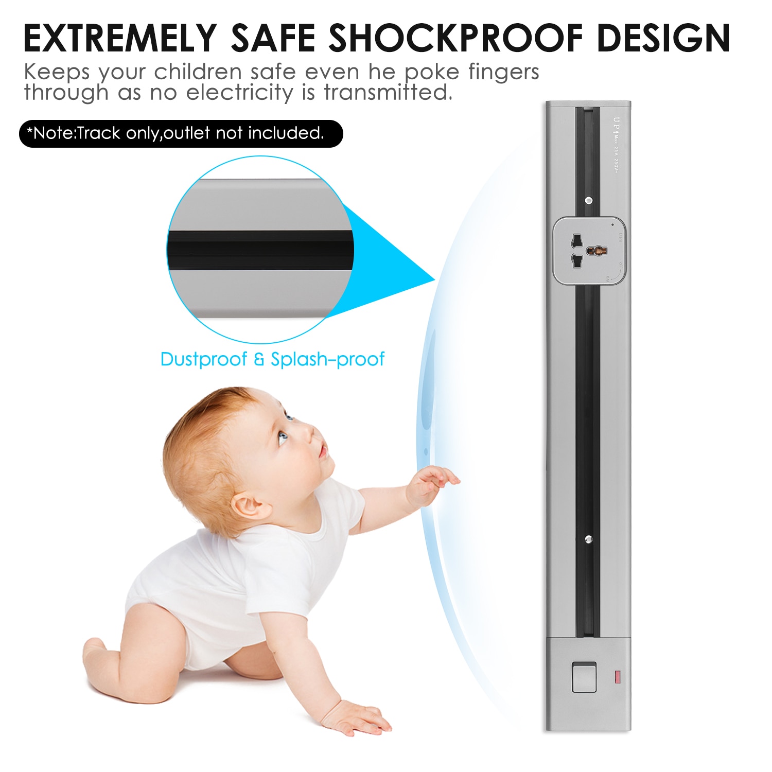 Electrical Outlet Track Surface Mounted Power Outlet Track 60cm Sockets Track Wall Outlet Extension Sliding Rail Works