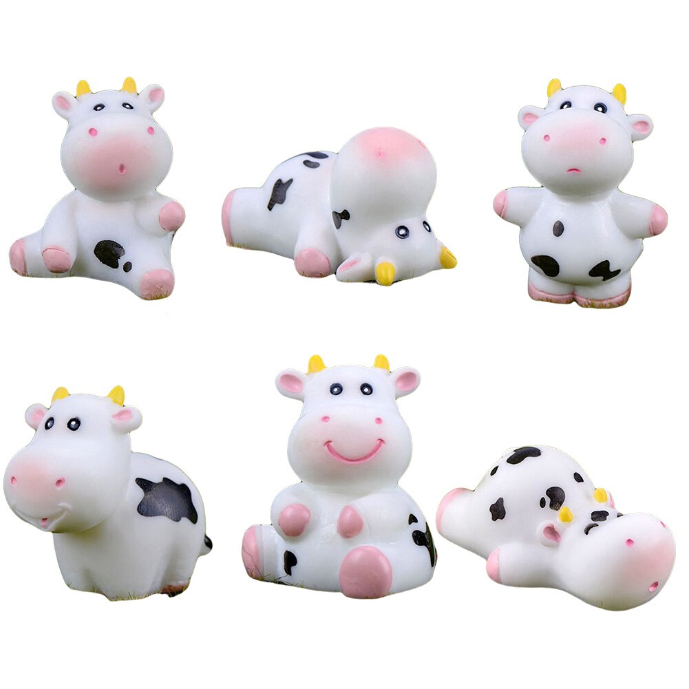 6Pcs Diy Leuke Koe Cartoons Dieren Tuinbeelden Mini Terrarium Cupcake Miniatuur Beeldjes Hars Home Ornament Ambachten