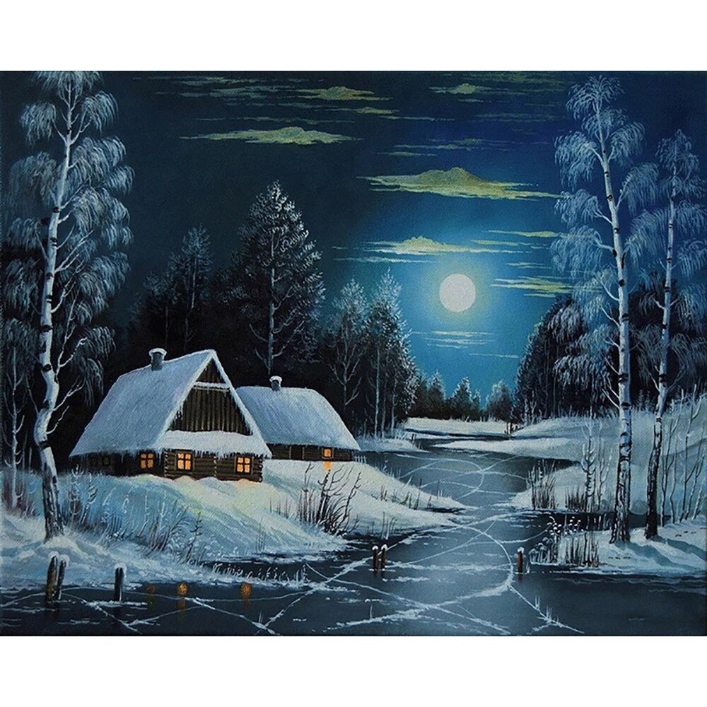 5D DIY Diamond Embroidered Full Square Diamond Mosaic Winter night Diamond Painted Cross Rhinestone