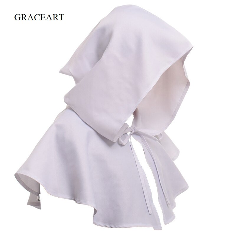 Capa con capucha para la edad media Cosplay Death Hat Halloween carnaval Medieval renacentista cura: Blanco