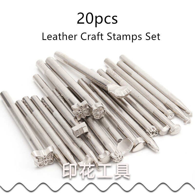 20 piezas de aleación de Metal de cuero conjunto de herramientas de fabricación de sillín de trabajo DIY tallado de cuero artesanía sellos Set de cuero artesanía Staming