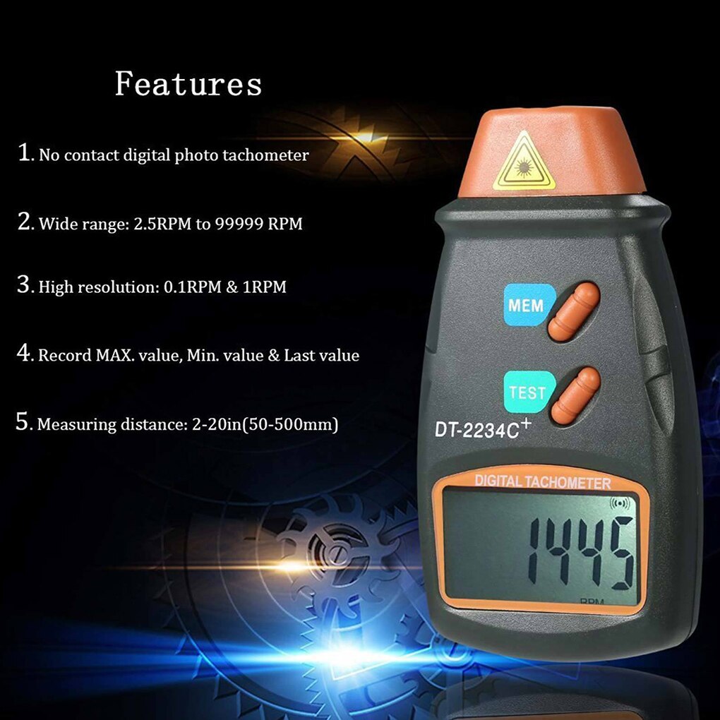 RPM Gauge Digital Tachometer Motor Speed Meter Non-contact LCD Display Tach Meter Measuring Device