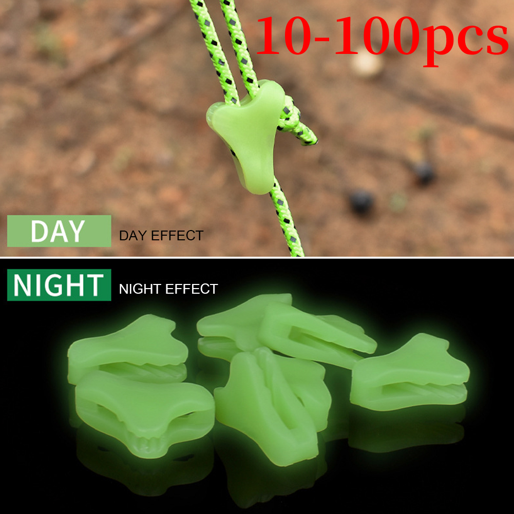 10/20 pces plástico acampamento ao ar livre fluorescente luminosa toldo tenda corda fivela dossel antiderrapante triângulo aperto gancho fivelas
