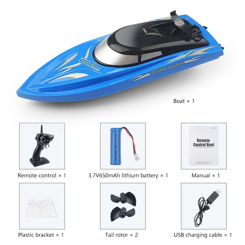 Barcos RC 2,4g Barco de Control remoto dura 20 minutos remo de alta velocidad verano agua niño doble capa impermeable modelo Avión de juguete: 01 Blue