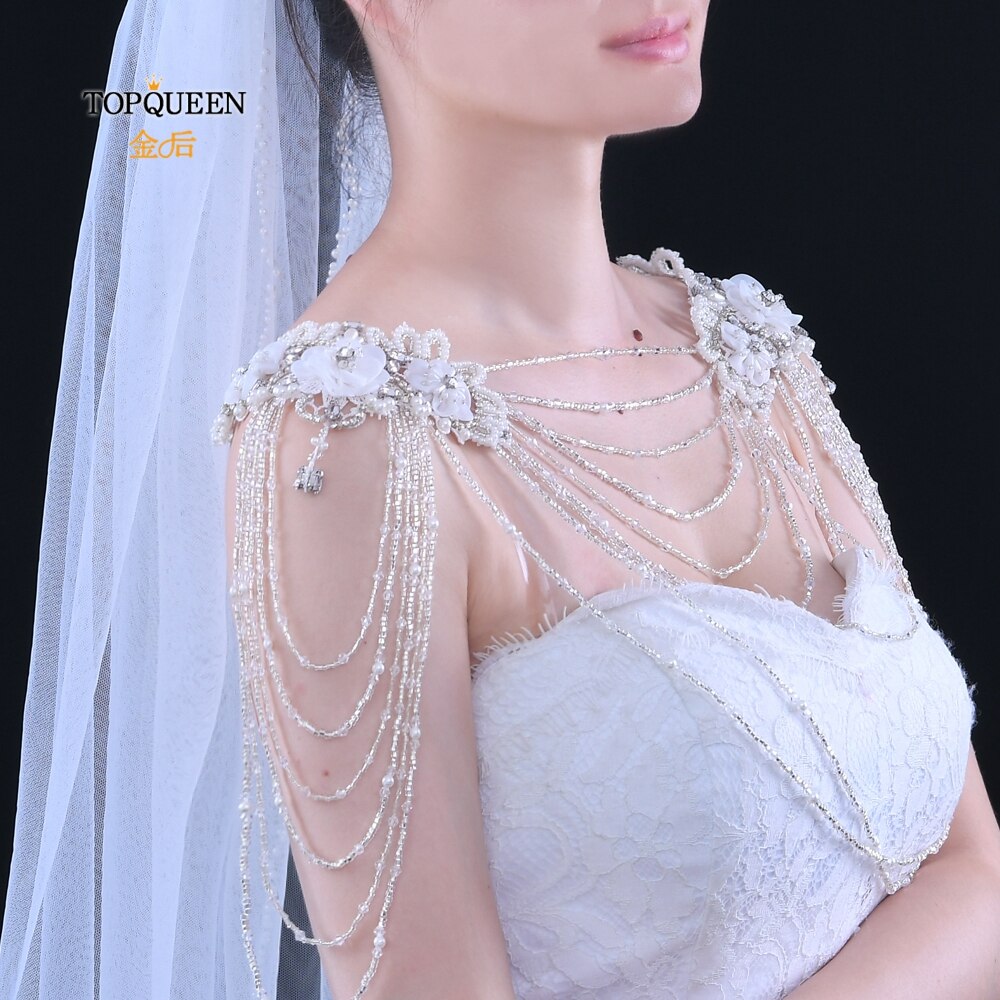 TOPQUEEN G10 Crystal Bling Beaded Bridal Wraps Beading Lace Wedding Shawl Jacket Bolero Wrap Bride Coat Cape Boleros Party Shrug: G30