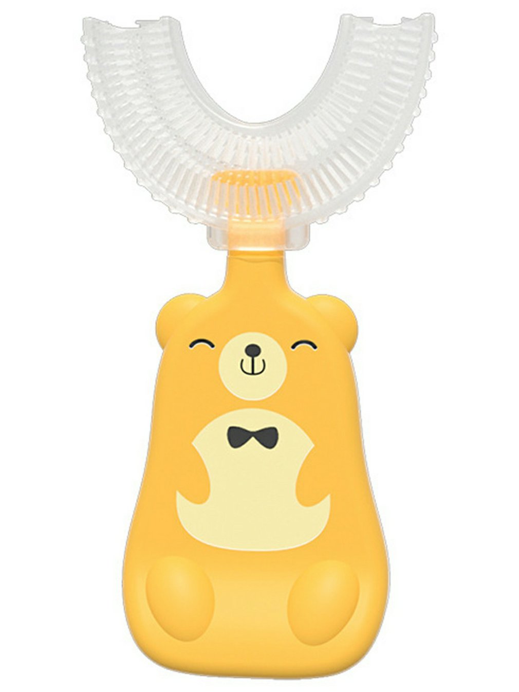 Brosse à dents en Silicone liquide en forme de U pour enfants, tête de brosse à dents à poignée verticale, brosse à dents manuelle à poils souples pour enfants: aged 6-12 yellow