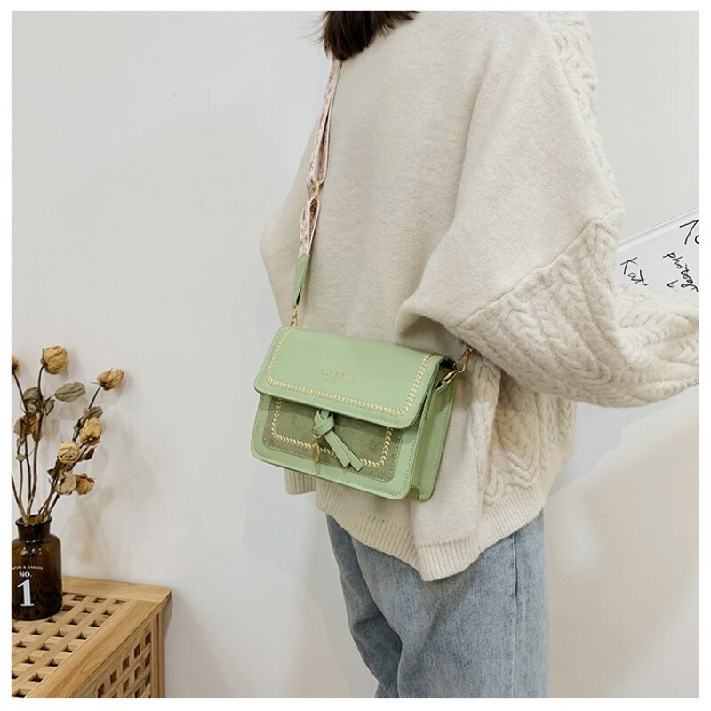 Mode Vrouwelijke Messenger Bag Netto Rode Brede Schouderriem Textuur Enkele Schouder Kleine Vierkante Tas portemonnees