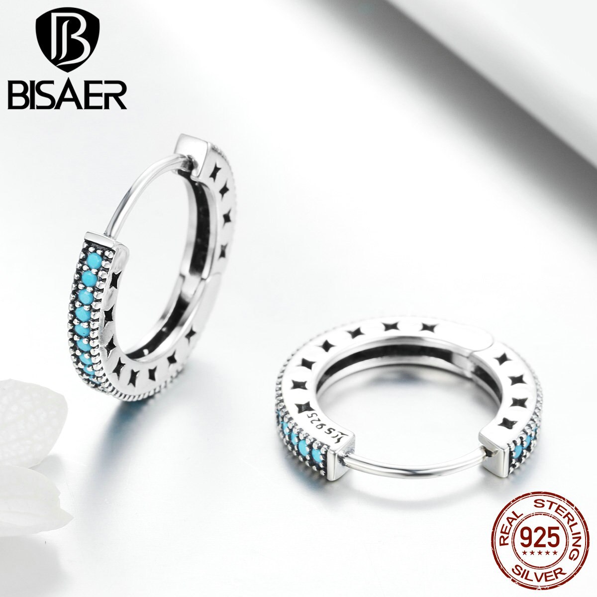 BISAER Brincos 925 Sterling Silber Geometrische Stud Ohrringe für Frauen Runde Kreis Einfache Ohrringe Schmuck Bijoux ECE493