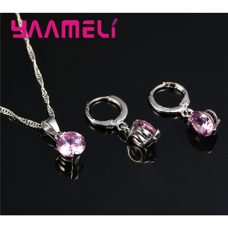 Conjunto de joyas para mujer, Plata de Ley 925 auténtica, cristales redondos, CZ, colgante, collar, pendientes, novedad
