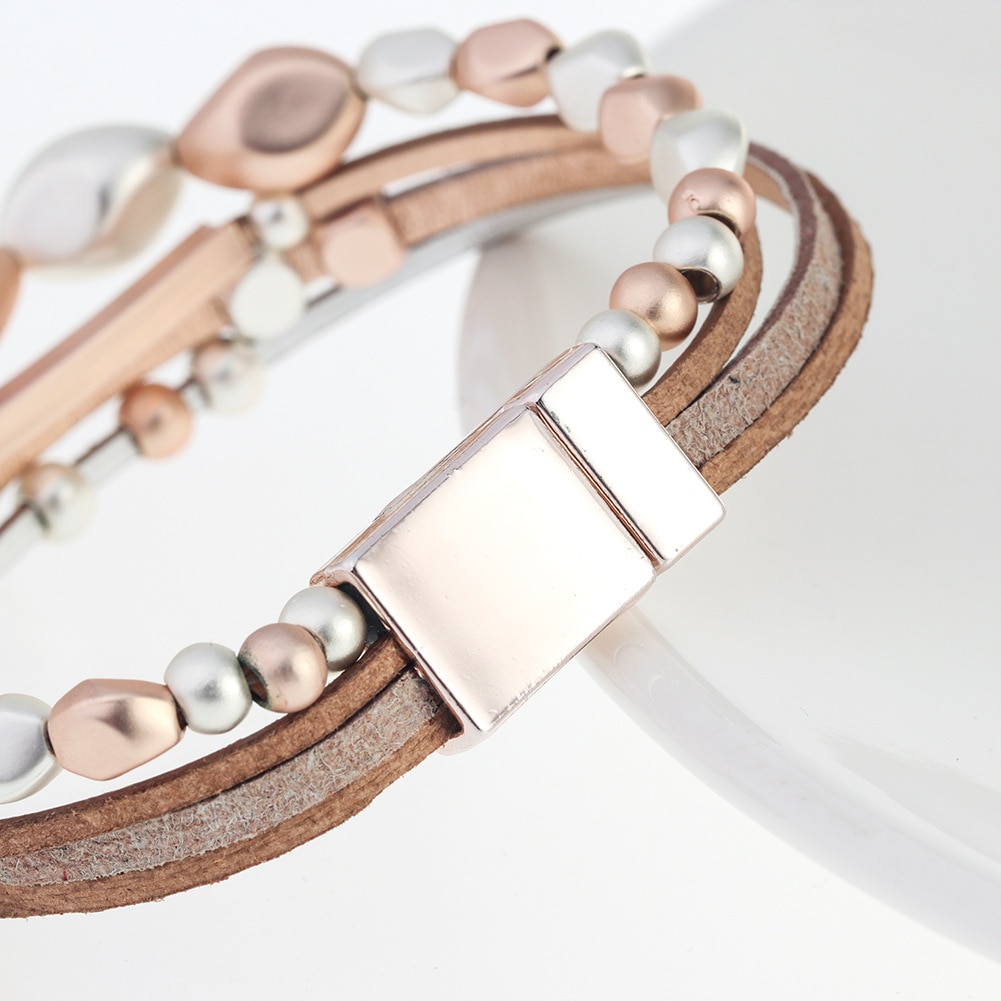 D & d flerlags læderarmbånd akryl perle magnetisk spænde charme femme brede armbånd og armbånd kvindelige smykker