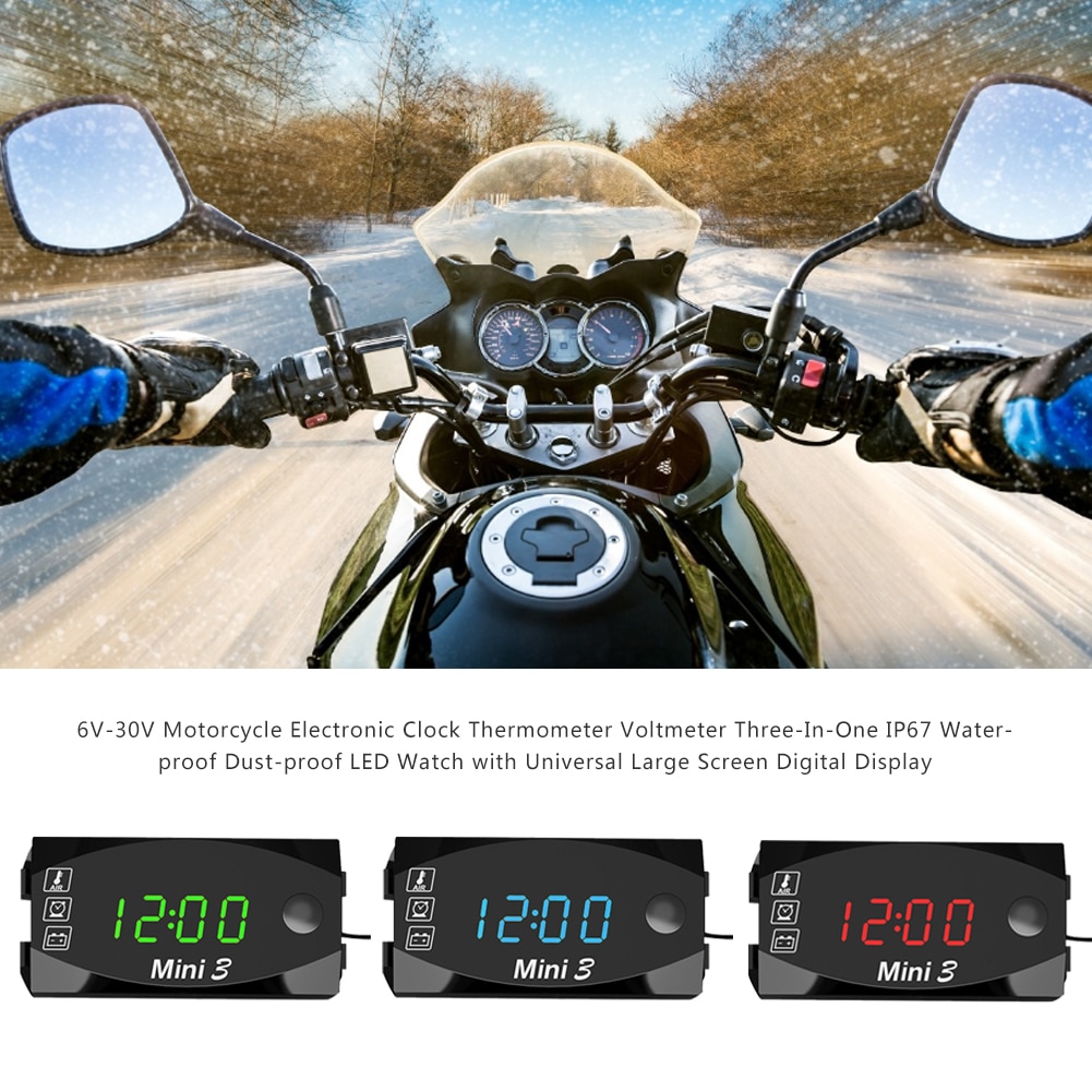 6 V-30 V Motorfiets Elektronische Klok Thermometer Voltmeter 3-in-1 IP67 Waterdichte LED Horloge Met universele Screen Digitale Display