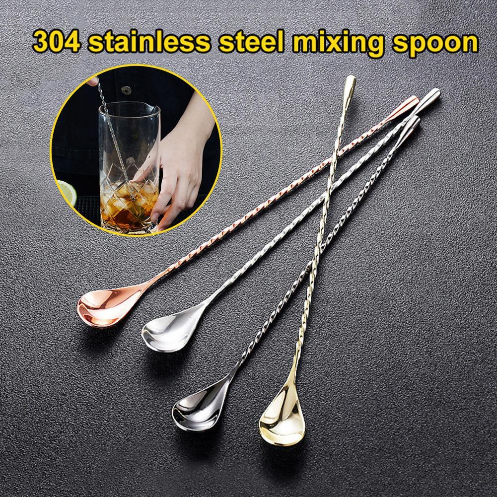 Stainless Steel Spiral Long Handle Mixing Stir Cocktail Spoon Bar Bartender Mixing Stir Fine Thread Bar Spoon Bar Shaker Tool
