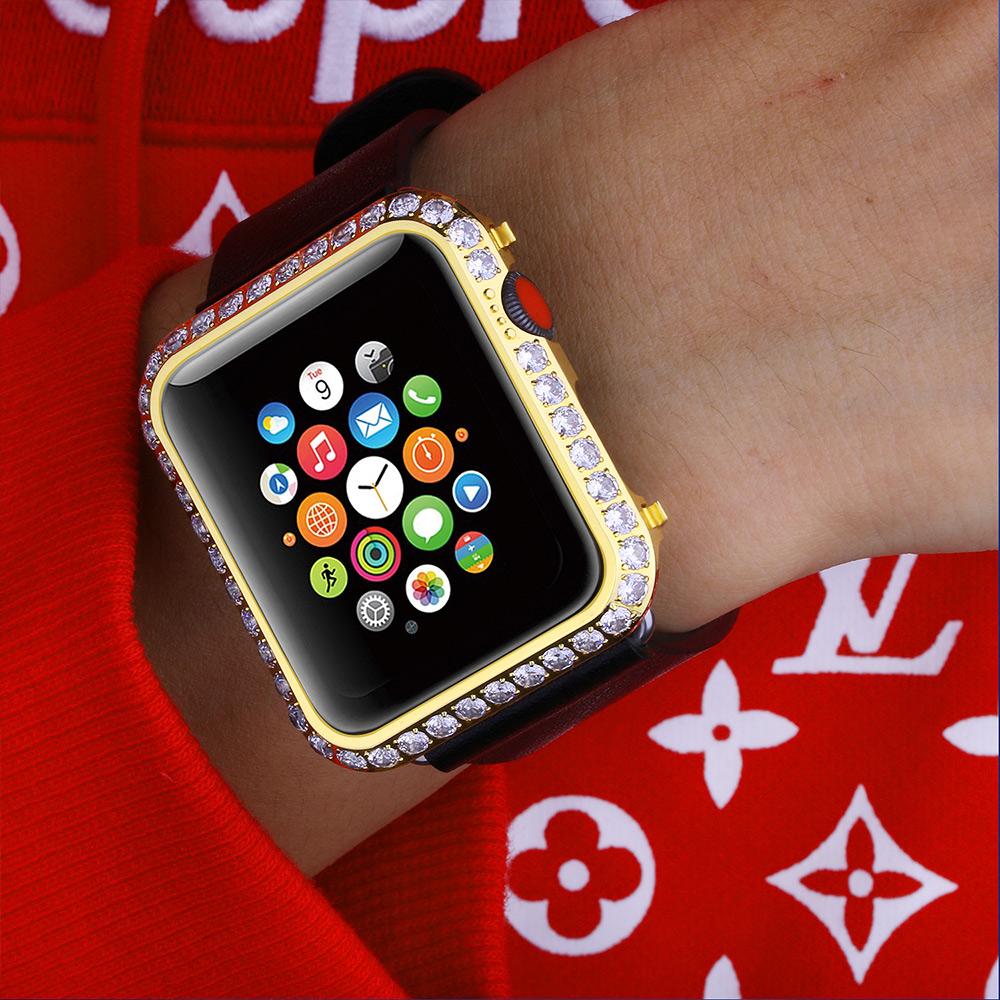 Iced out apple watch -kotelon kansi iwatch -kotelo 40mm/44mm valkokulta/kulta sarjalle 4 / 5 , cz -suojakuori naisille miehille