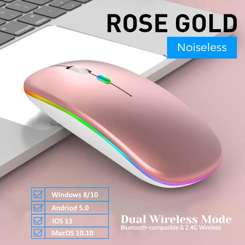 Wireless Mouse Bluetooth-Compatible Rechargeable Mouse Computer Silent Mause Ergonomic Mini Mouse USB Optical Mice For PC Laptop: Rose Gold 1