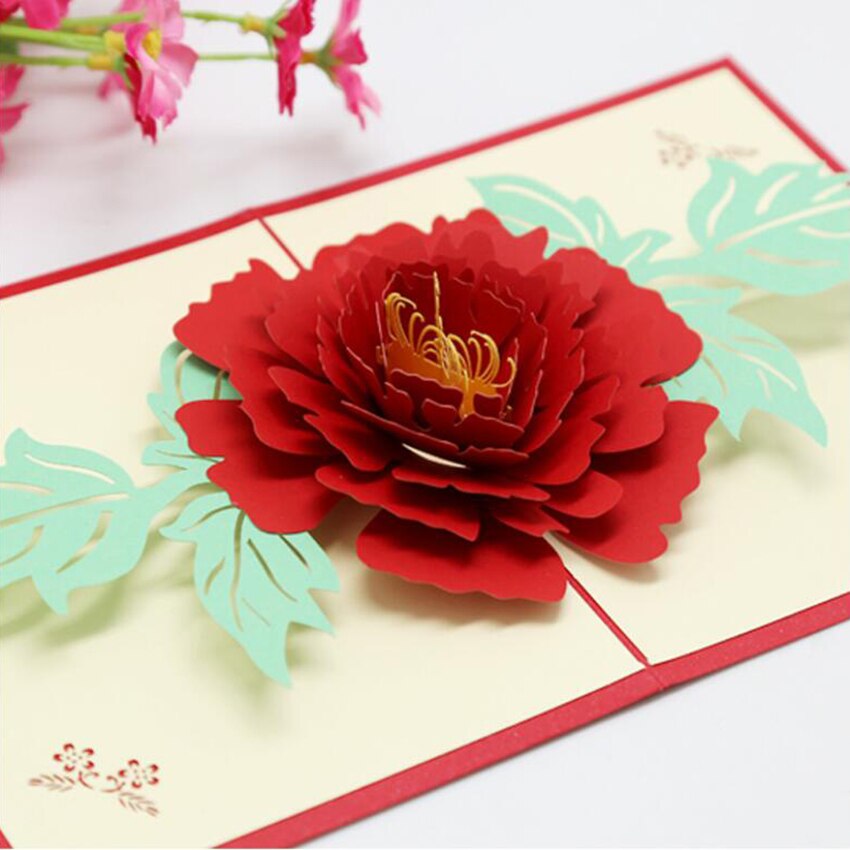 1 Set Pop-Up Teacher's Day Greeting Cards Postcard, 3D Peony Card Invitation Card With Envelope For Birthday Valentines Day