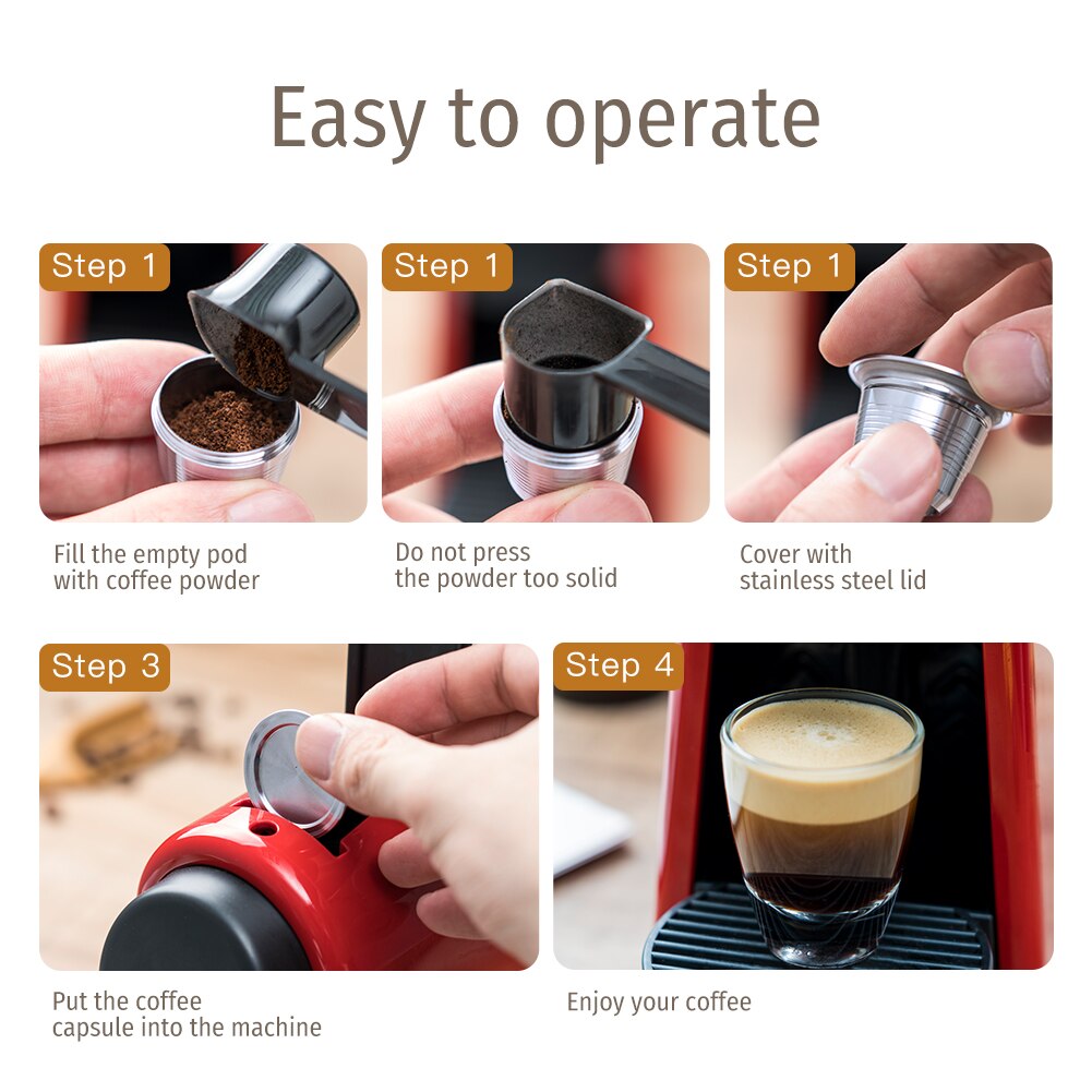 Espresso Capsulas De Cafe Recargables for Nespresso Stainless Steel Square Hole Refillable Capsule for Scishare Reusable Pods