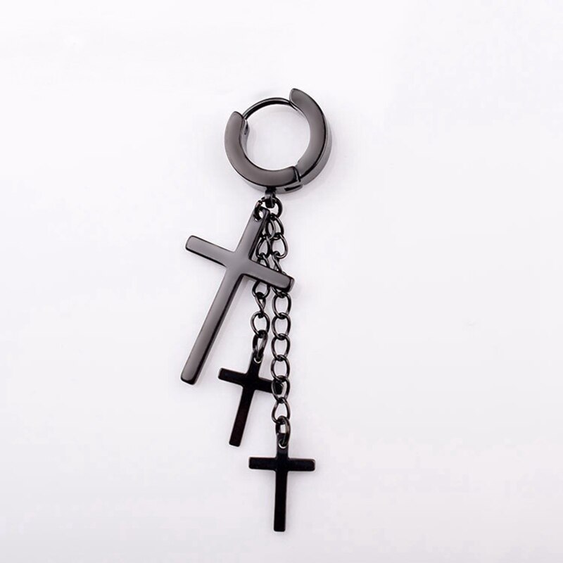 Gothic Cross Chain Oorbellen Voor Vrouwen Roestvrij Staal Blauwe Strass Kwastje Veer Accessoires Charmant Mannen Stud Party Sieraden: ER20Y0966-2