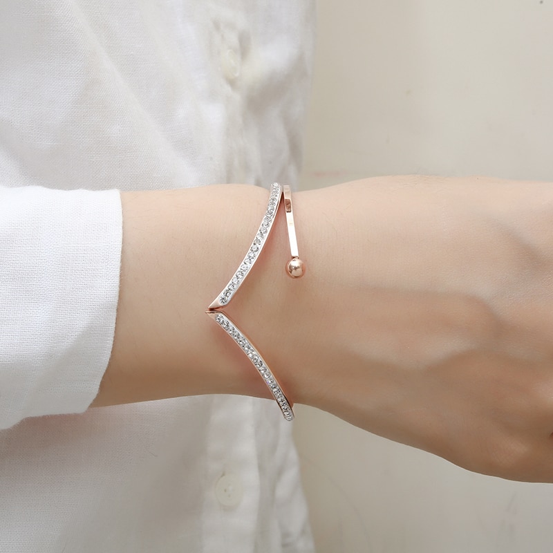 Roestvrij Staal Rose Gouden Armband Voor Vrouwen Kristallen Bangle Best Mode-sieraden