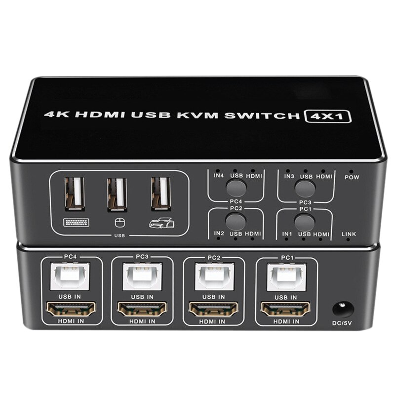 4 K Hdmi Kvm Switch 4In 1Out Usb HDMI1.4 Kvm Switcher Splitter Met Kabel Voor Toetsenbord Muis Printer Monitor