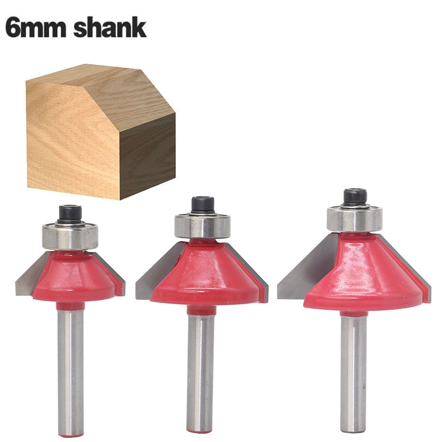 1 pc 6mm Shank 45 Graden Afschuining Frezen Rand Vormen Router Bit Met Kogellager Tungsten Twee Fluit frezen Voor Hout