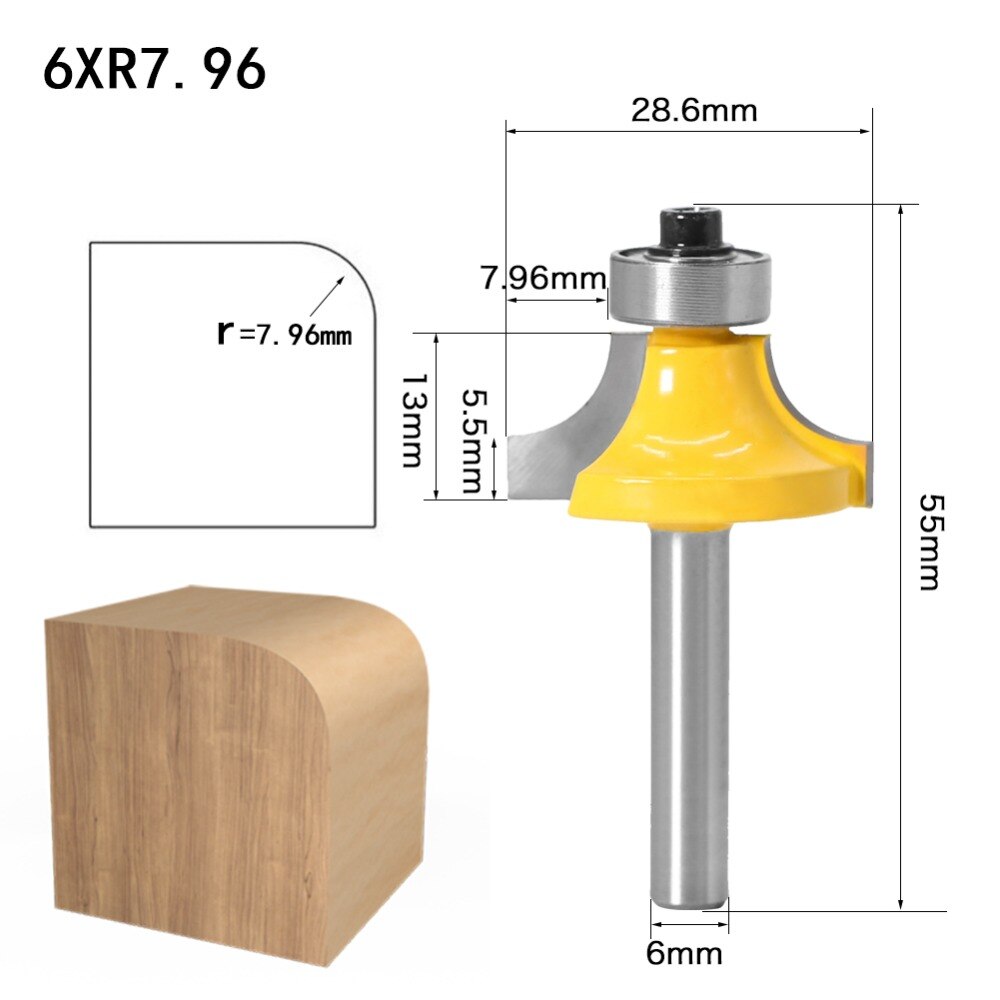 4 Stuks 6.35Mm 6Mm Schacht Hoek Ronde Over Rand Hout Router Bit 2 Fluit Hoek Ronde Cove Box bit Houtbewerking Tenon Cutter Tool: 6mm shank NO4