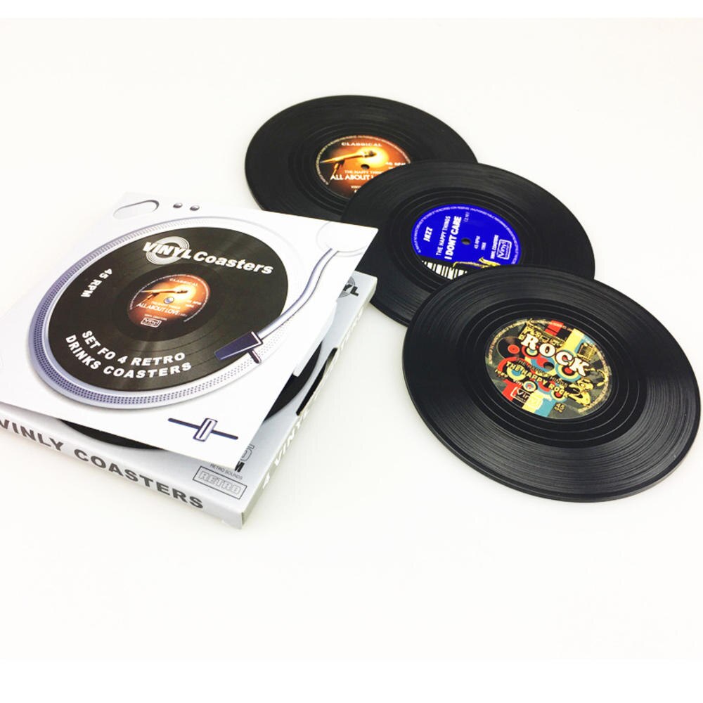 6 Pcs Retro Onderzetters Vinyl Cd Fun Drinken Koffie Onderzetters Speler Houder Desktop Bescherming Hittebestendige Anti-Slip Mat home Decor onderzetters onderzetter coaster coasters marmer onderzetter bekerhouder kers: 4pcs