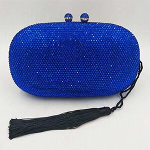 Bolso de noche naranja para mujer, bolsa de mano de cristal con borlas, bolsos con diamantes, de , bandolera mensajero de 14 colores: Azul