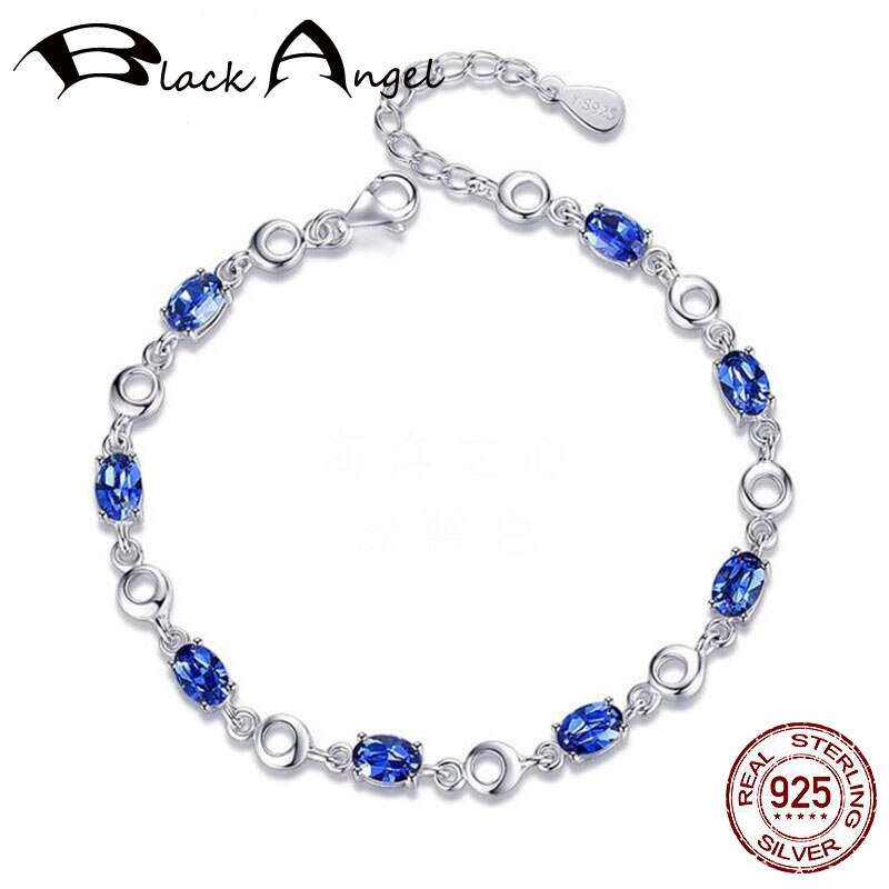 Real 925 Sterling Silver Blue Topaz Armbanden Voor Vrouwelijke Blauwe Saffier Rode Edelsteen Armband Sieraden