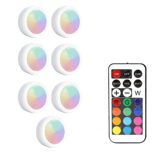 LED Under Cabinet Light RGB 12 Colors Touch Dimmable Night Puck Lamp Stair Hallway Kitchen Cupboard Wardrobe Wireless: 7 Lamps 1 Controller