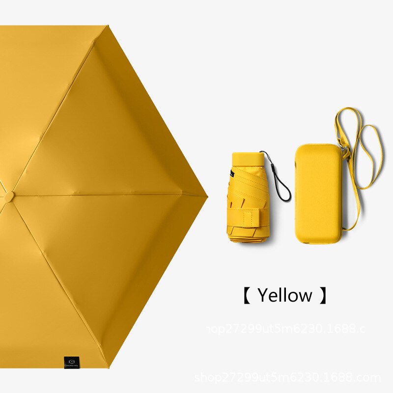 Flat Fold Mini Umbrella Women Pocket Summer Sun Umbrella for Women Small Cute Umbrellas for Girls with Storage Bag: Yellow