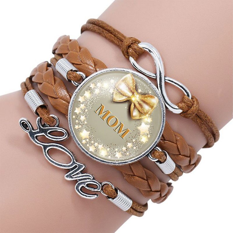 BEST MOM EVER bracelets For Women Letter Glass Cabochon Charm Braided Leather Rope Chains Bangle Mother Jewelry