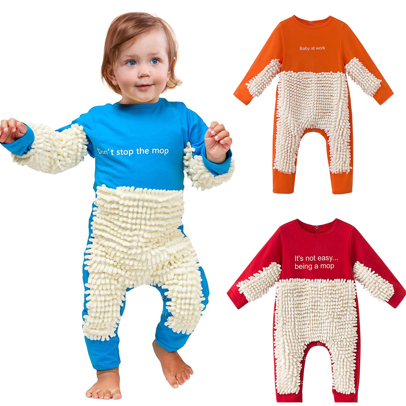 Baby Mop Rompers Outfit Unisex Rompe Boy Girl Polishes Floors Cleaning Mop Suit Cleaning Mop Sui Kids Crawls Toddler Jumpsuit