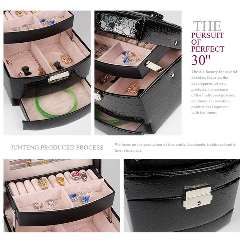 Caja de almacenamiento automática de cuero para joyas, caja de almacenamiento de tres capas para mujeres, anillo para pendientes, organizador cosmético, ataúd para decoraciones