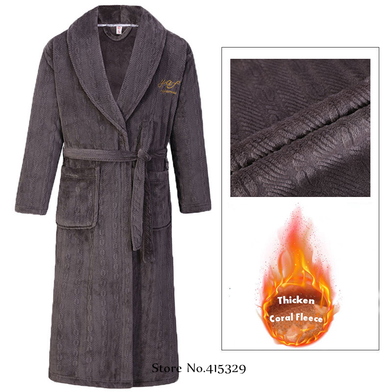 Bata tipo kimono de talla grande 3Xl 4Xl, ropa de casa de invierno para hombre, albornoz de lana Coral, batas de ducha, ropa de dormir gruesa y holgada
