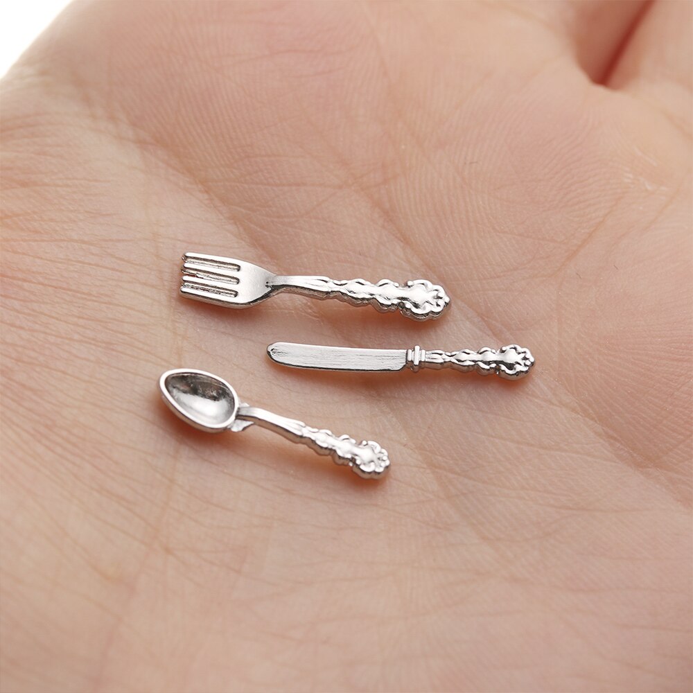 12Pcs Simulation Mini Cutlery Set Dollhouse Furniture 1:12 Scale Fork Knife Spoon Miniature Tableware Doll Accessories