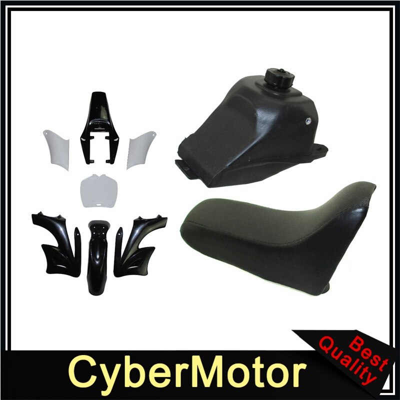 Kits de carenado de guardabarros de plástico + asiento de espuma + tanque de gasolina para China de 2 tiempos 47 49cc Apollo KXD Orion Mini Dirt Bike: Black
