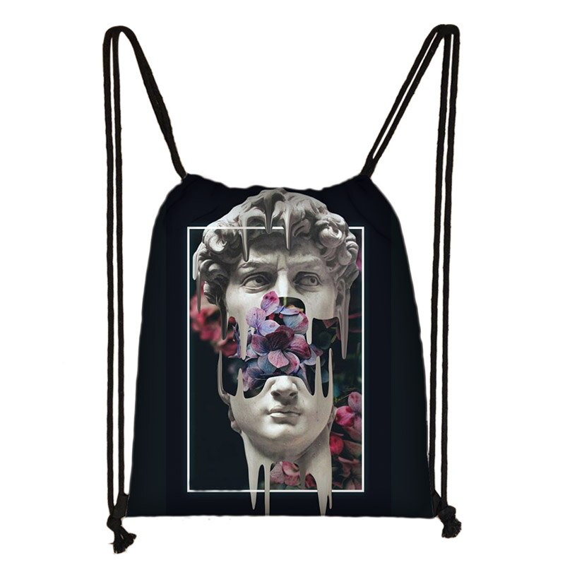 Vaporwave Ästhetischen Statue Kordelzug Tasche Frauen Leinwand Lagerung Taschen Teenager Mädchen Kausal Rucksack Damen Reisetaschen